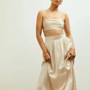 Reformation Carrie Silk Ivory Two Piece (Cropped Top and Skirt)
